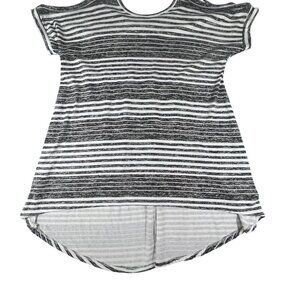 Pretty Young Thing Womens L Black White Stripe Strap Back Hi-Low Tunic Shirt NWT
